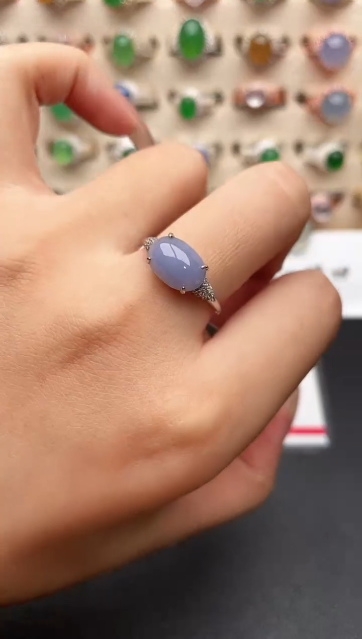 银S925镶嵌戒指翡翠一物一证一礼盒