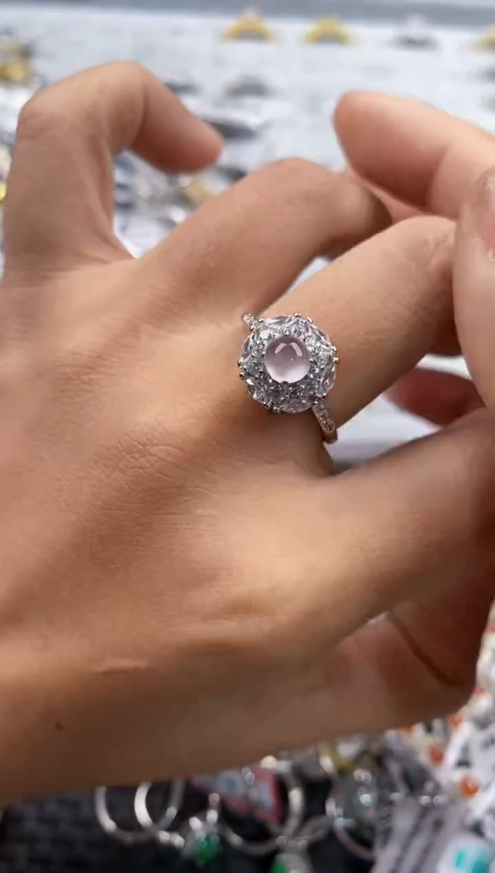 银S925镶嵌戒指翡翠666    1