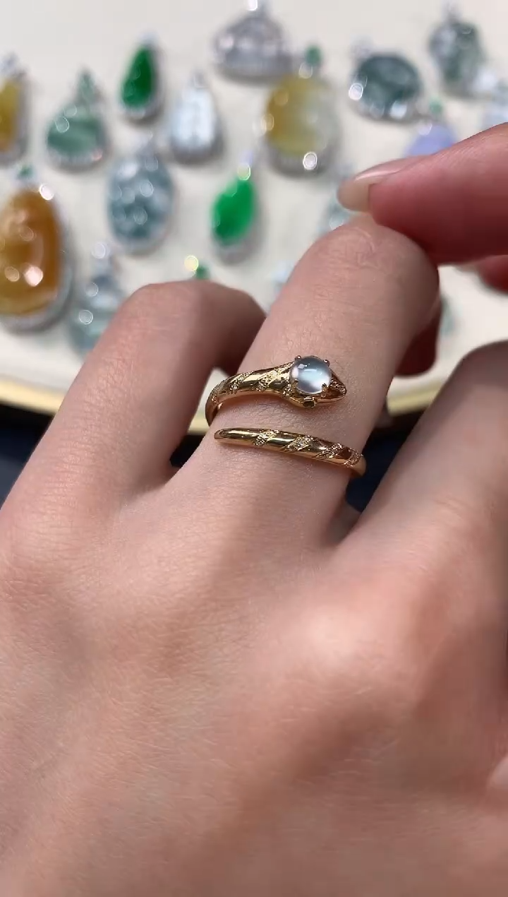 【闪购商品】翡翠戒指18K金镶嵌耳饰A195|1980