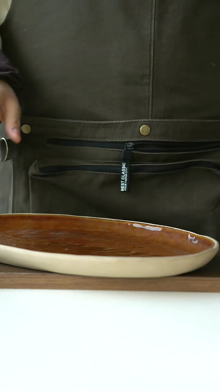 【闪购商品】陶瓷出西班牙焦糖色鱼盘@4-2@