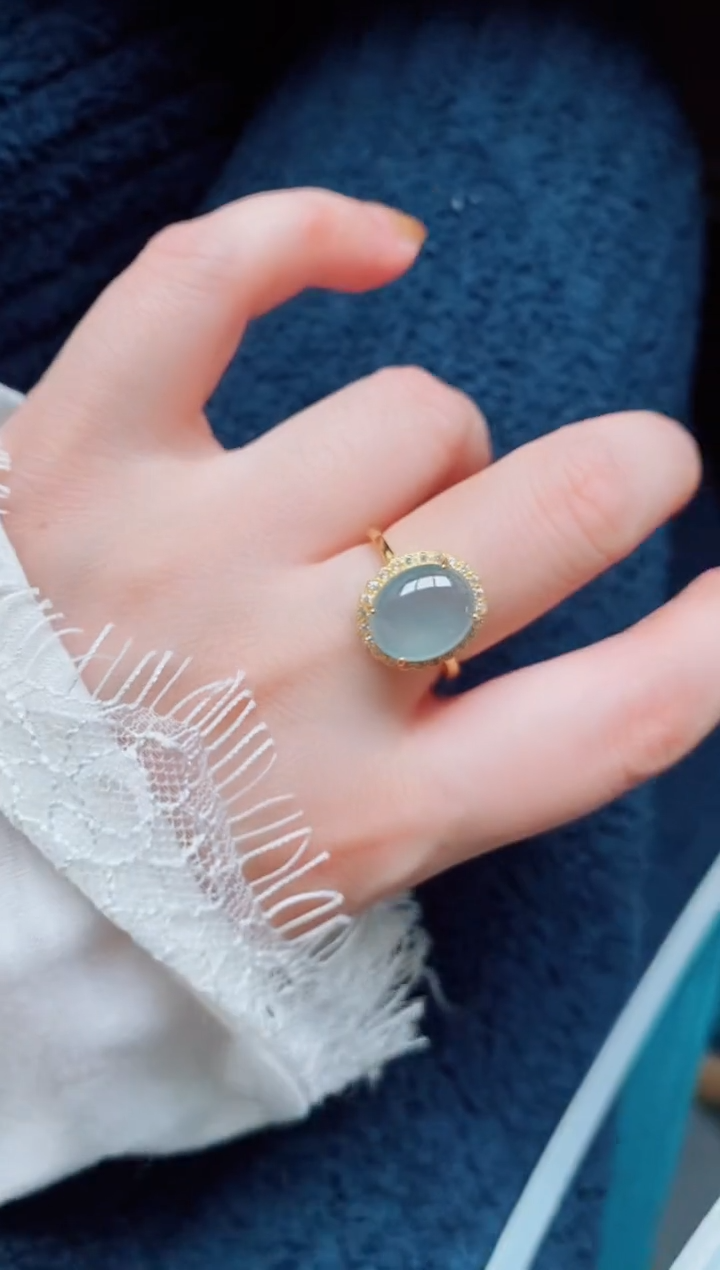 【闪购商品】翡翠戒指银S925镶嵌天然a货翡翠89