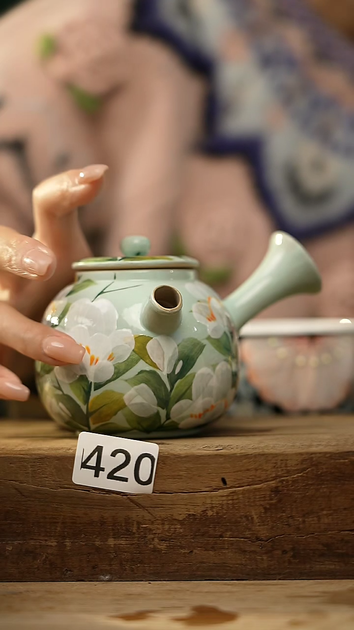 【闪购商品】瓷片油画风·彩绘·设计师石一款 侧把壶