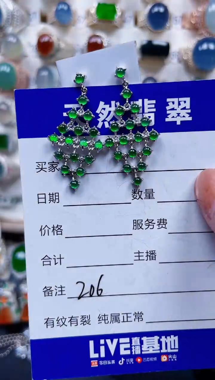 银S925镶嵌翡翠耳饰206