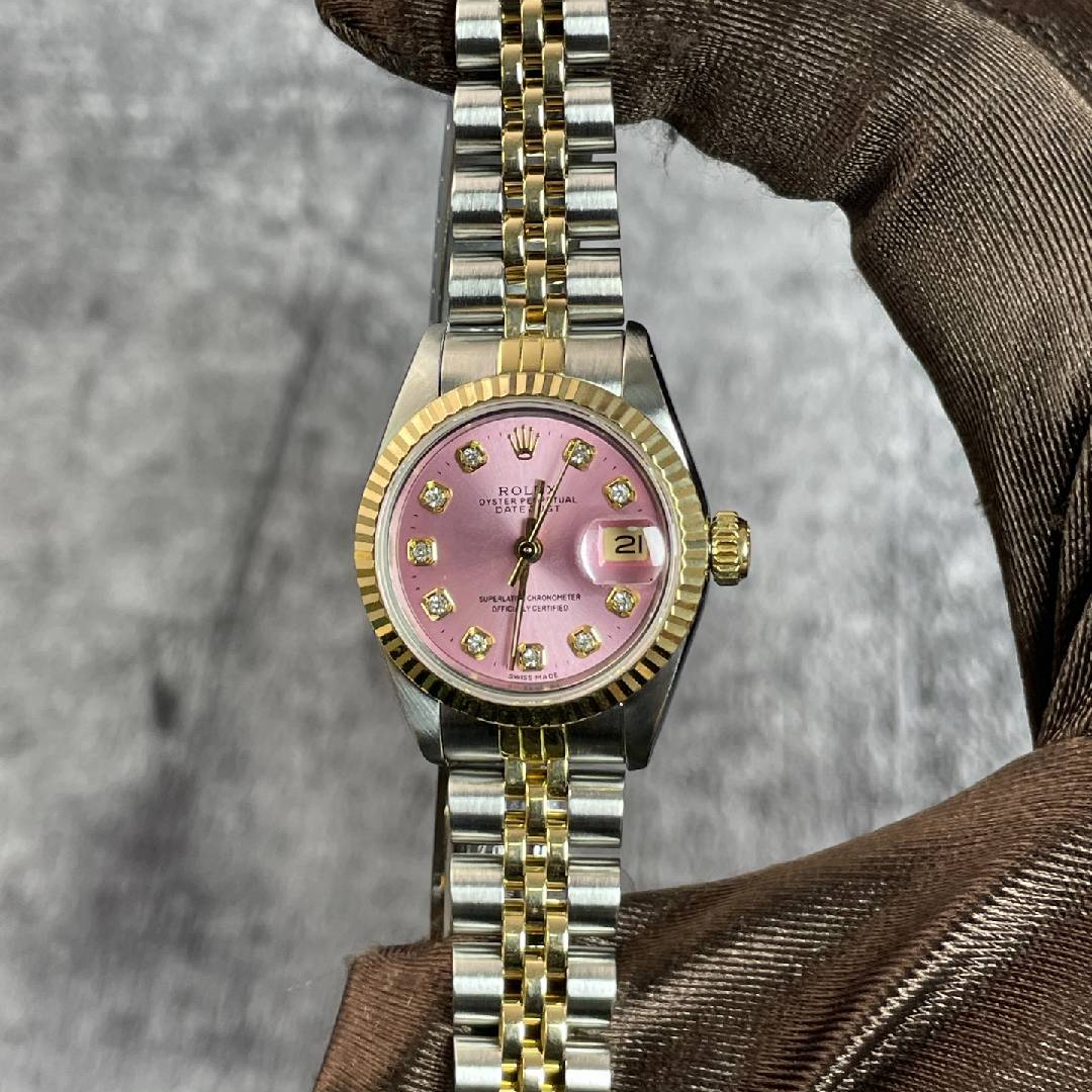 99新 Rolex/劳力士 日志女表自动机械-粉盘星钻刻牙圈-26mm