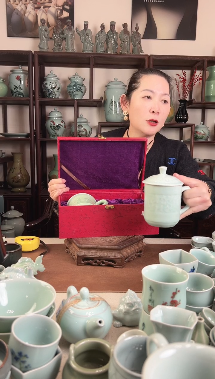 牡丹对杯L（粉青 梅青）