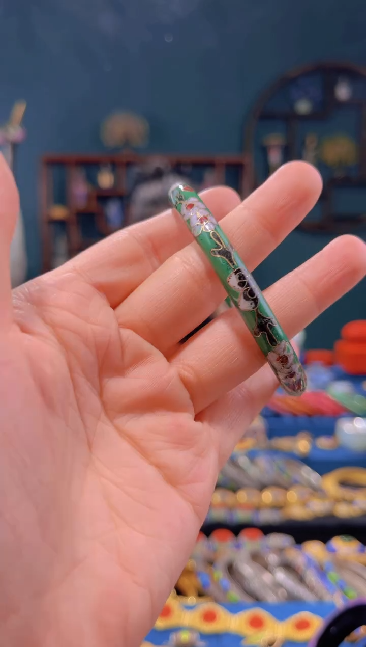 【闪购商品】非遗景泰蓝开口手镯 绿色