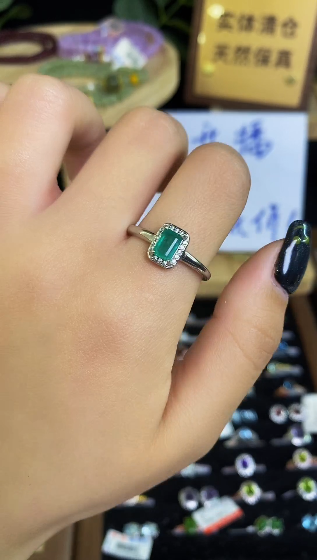 【闪购商品】祖母绿戒指银S925镶嵌戒指