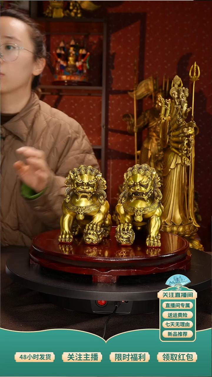 黄铜15cm宫门狮一对