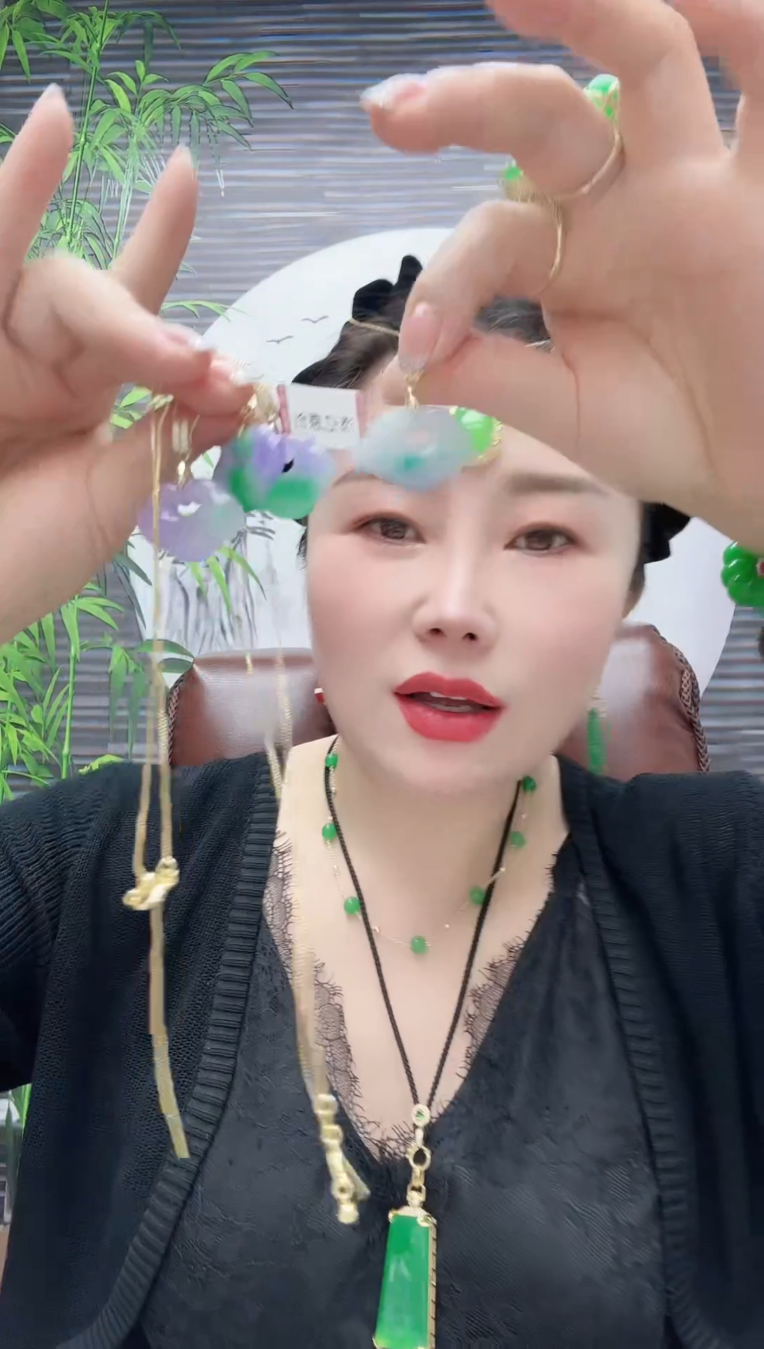 翡翠14K金镶嵌颈饰祥云如意吊坠