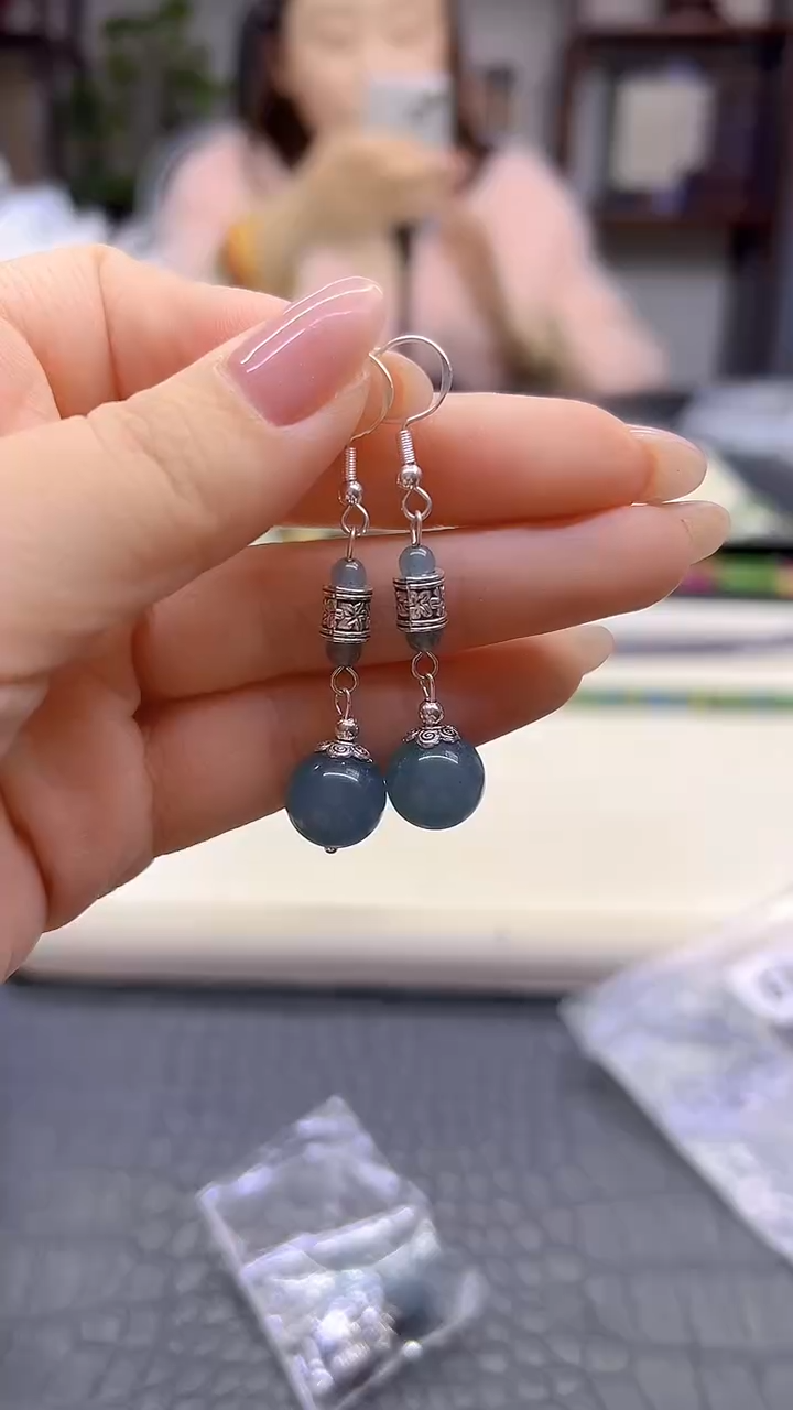 银S925镶嵌翡翠耳饰DIY款E875