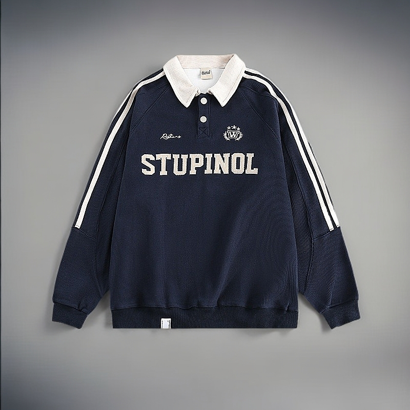 polo春秋针织假两件翻领拼接撞色秋季秋款百搭潮流韩版卫衣