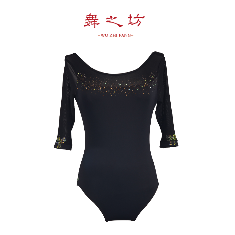 舞之坊黑色钻舞流光六分袖体服