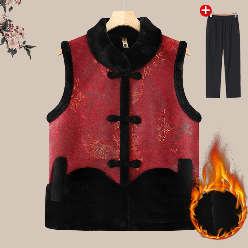 中式马甲女士秋冬国风加绒加厚保暖背心奶奶衣服唐装坎肩马夹妈妈