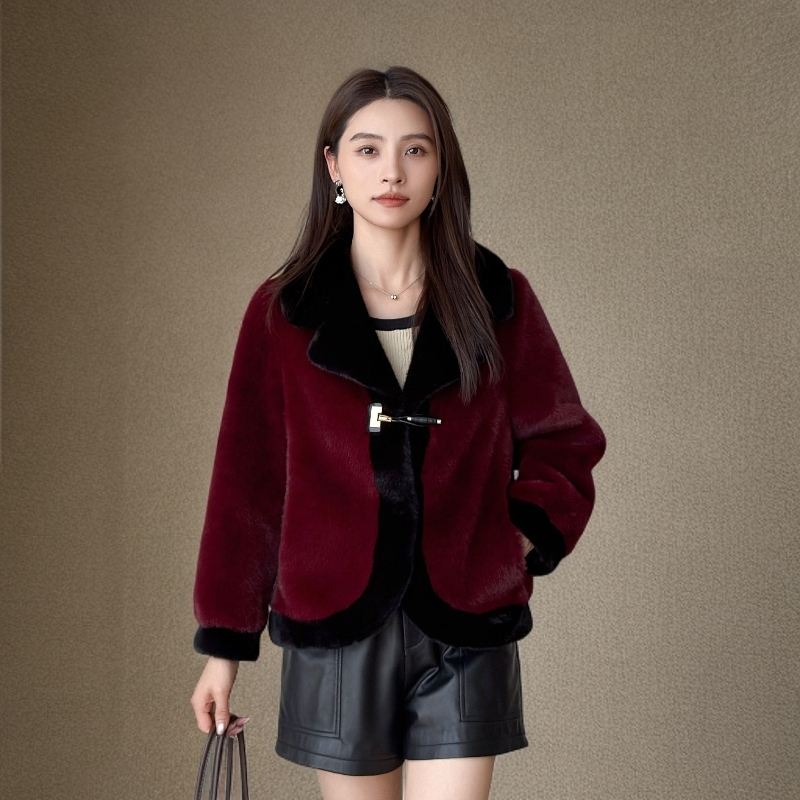 女士冬季仿貂绒外套豹纹时尚轻奢上衣长袖气质短款西服领休闲个性