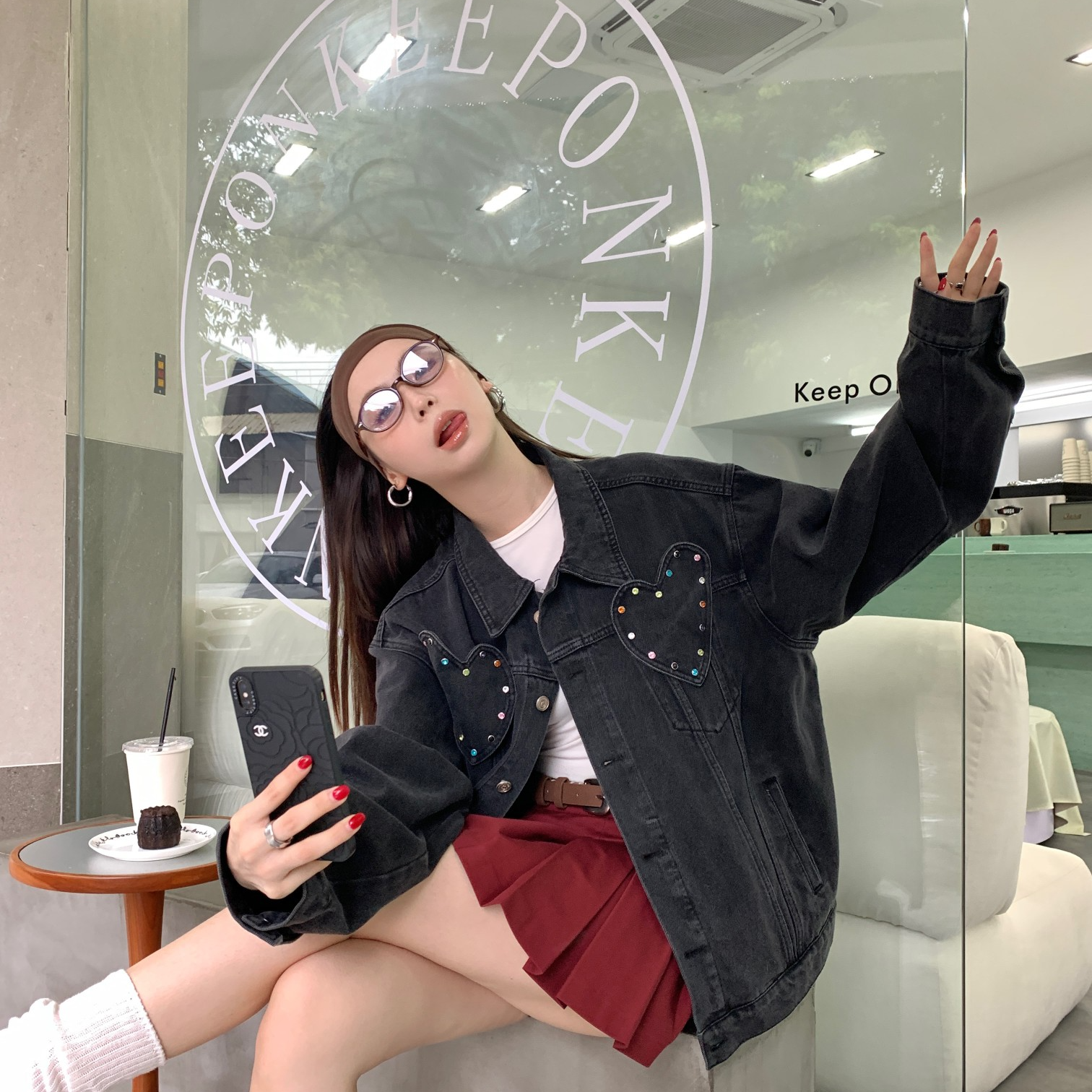 设计师品牌YANGHAIYANG 早春新款爱心彩钻牛仔外套