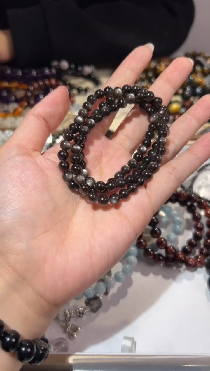 【闪购商品】黑曜岩手链未镶嵌6mm银曜石