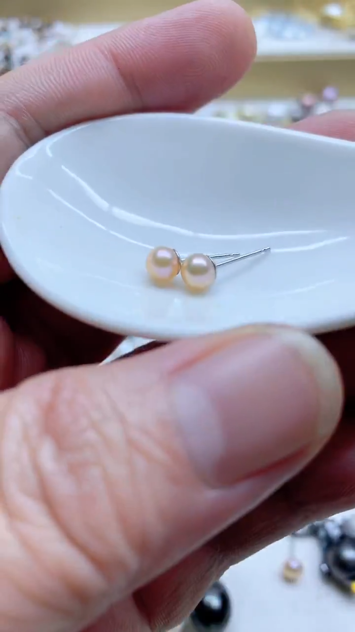 银S925镶嵌耳饰淡水珍珠5mm