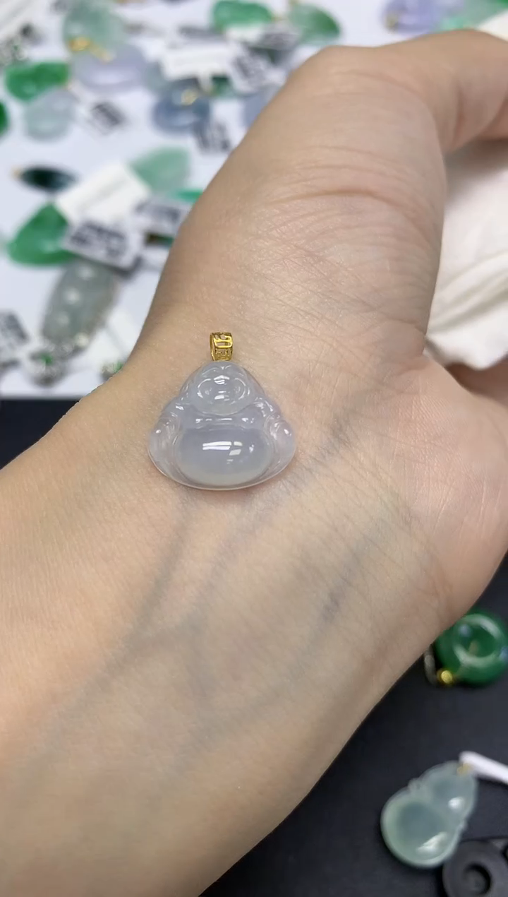 颈饰18K金镶嵌翡翠天然缅甸翡翠A货百元以上9元证书费自理