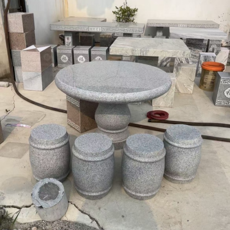 圆形石桌桌面1米直径一桌四凳子花岗岩石材家用室外摆件