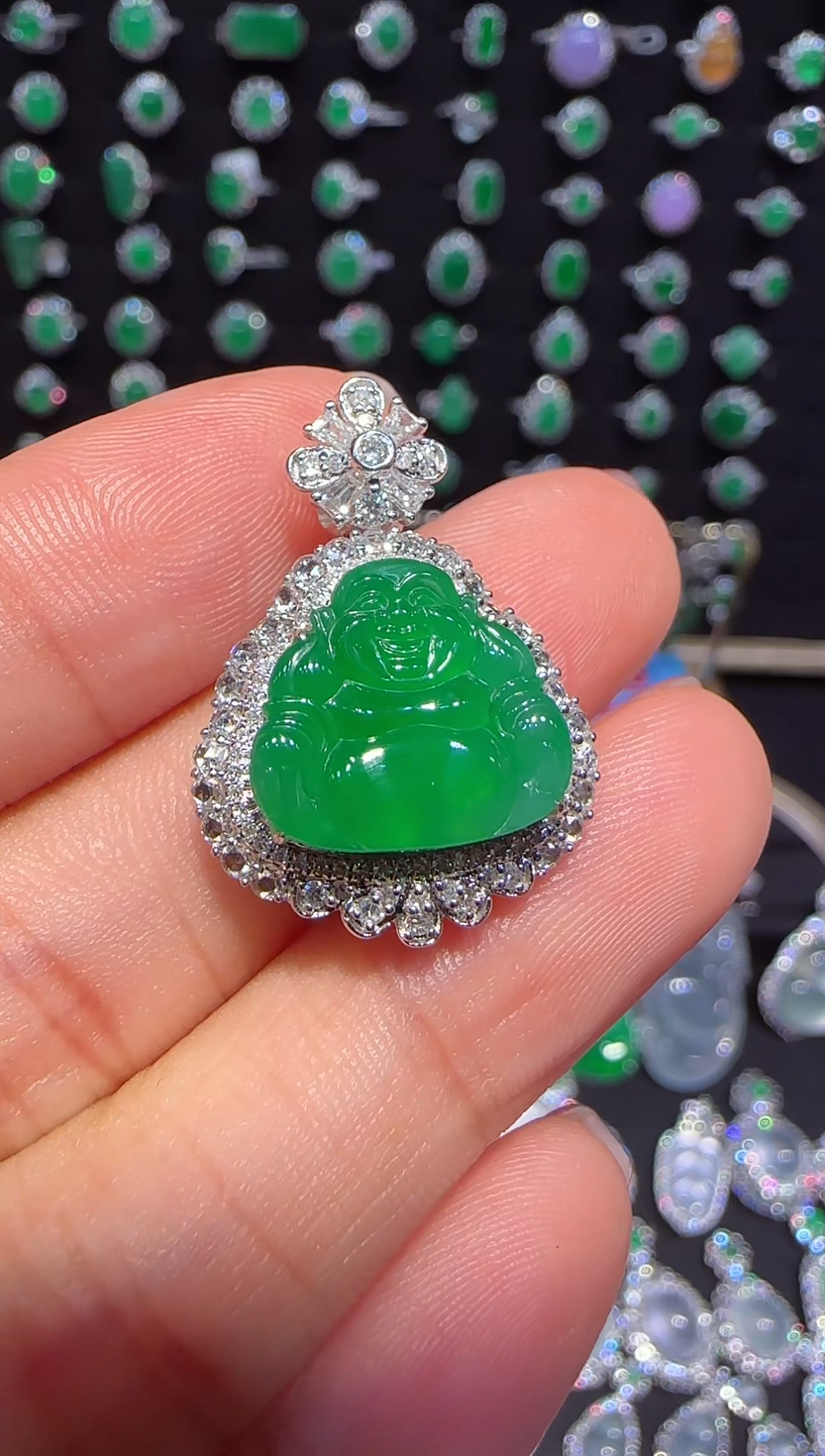 【闪购商品】翡翠吊坠(不含链)18K金镶嵌佛