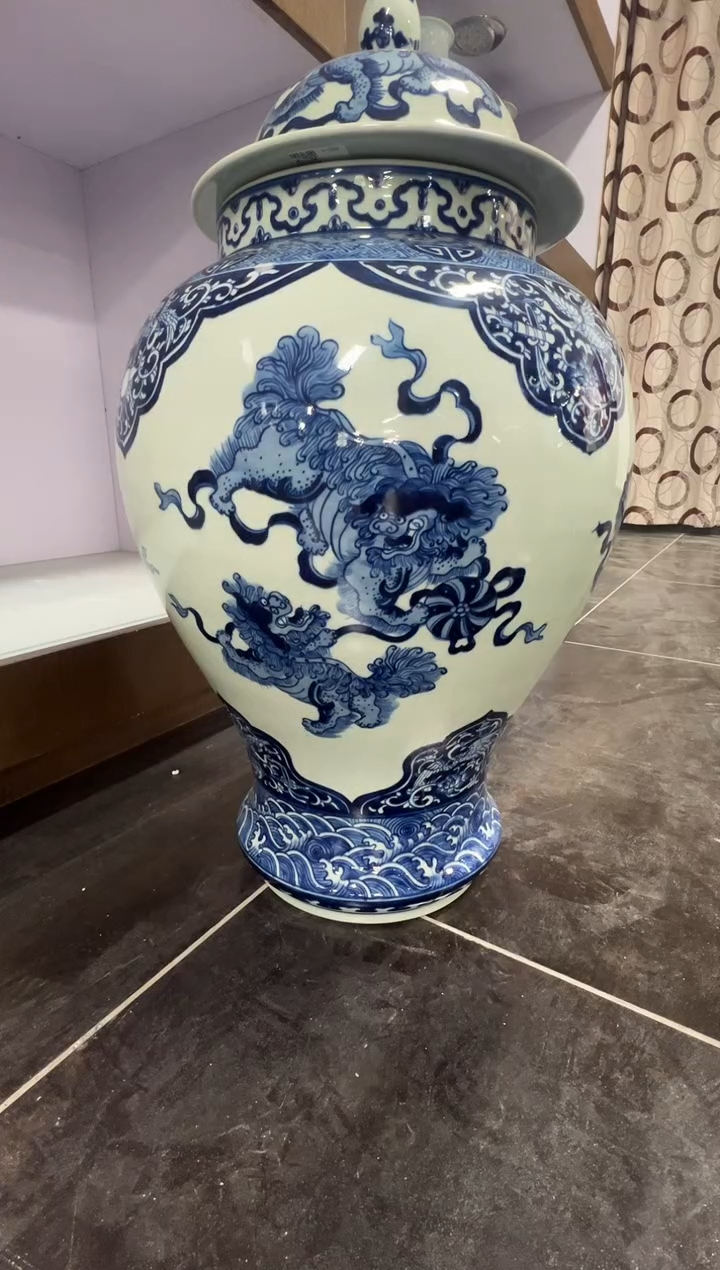 【闪购商品】018小王严选青花狮子海水纹寿纹将军罐