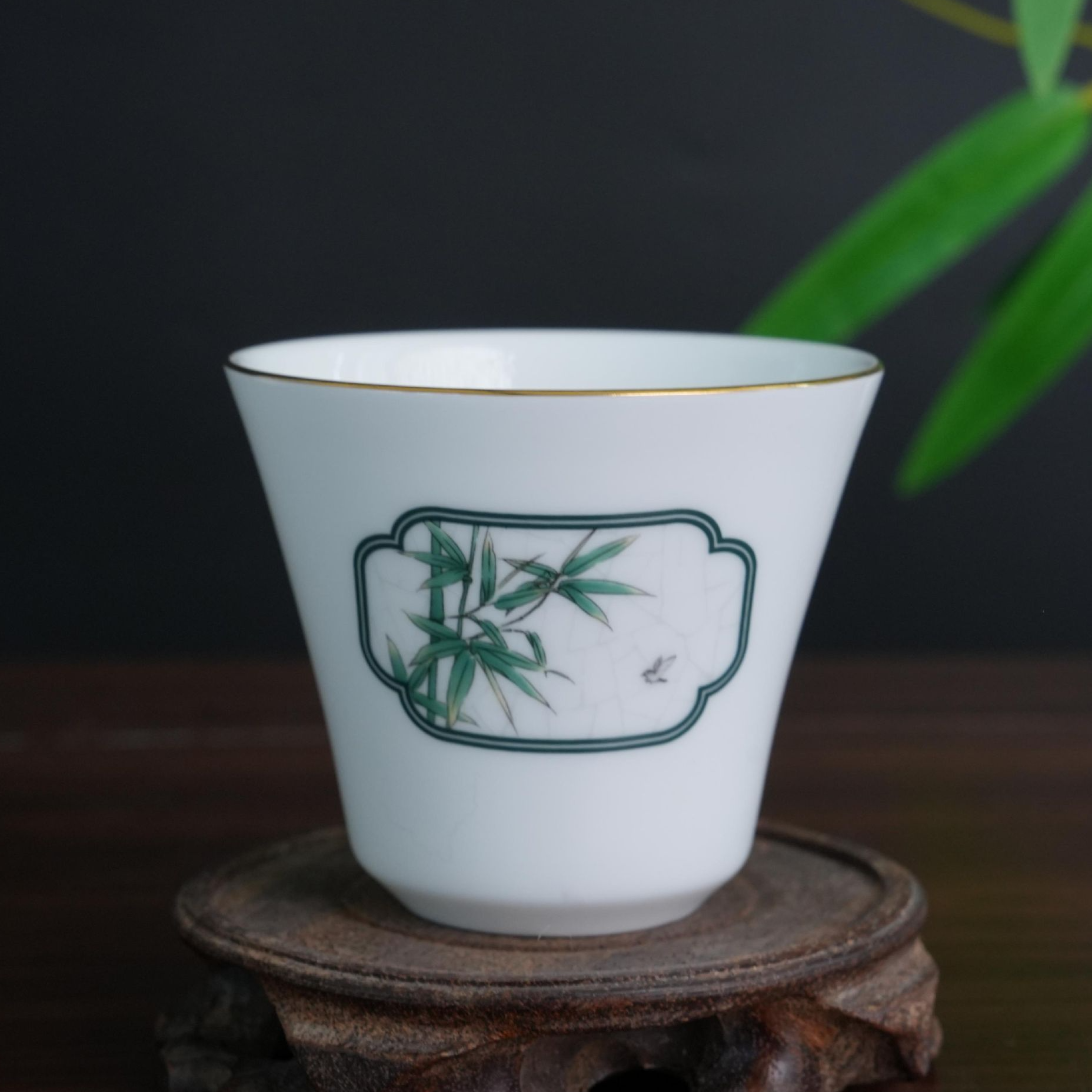 「碧玉青竹」130ml主人杯 中式 高档 描金 家用 骨瓷创意