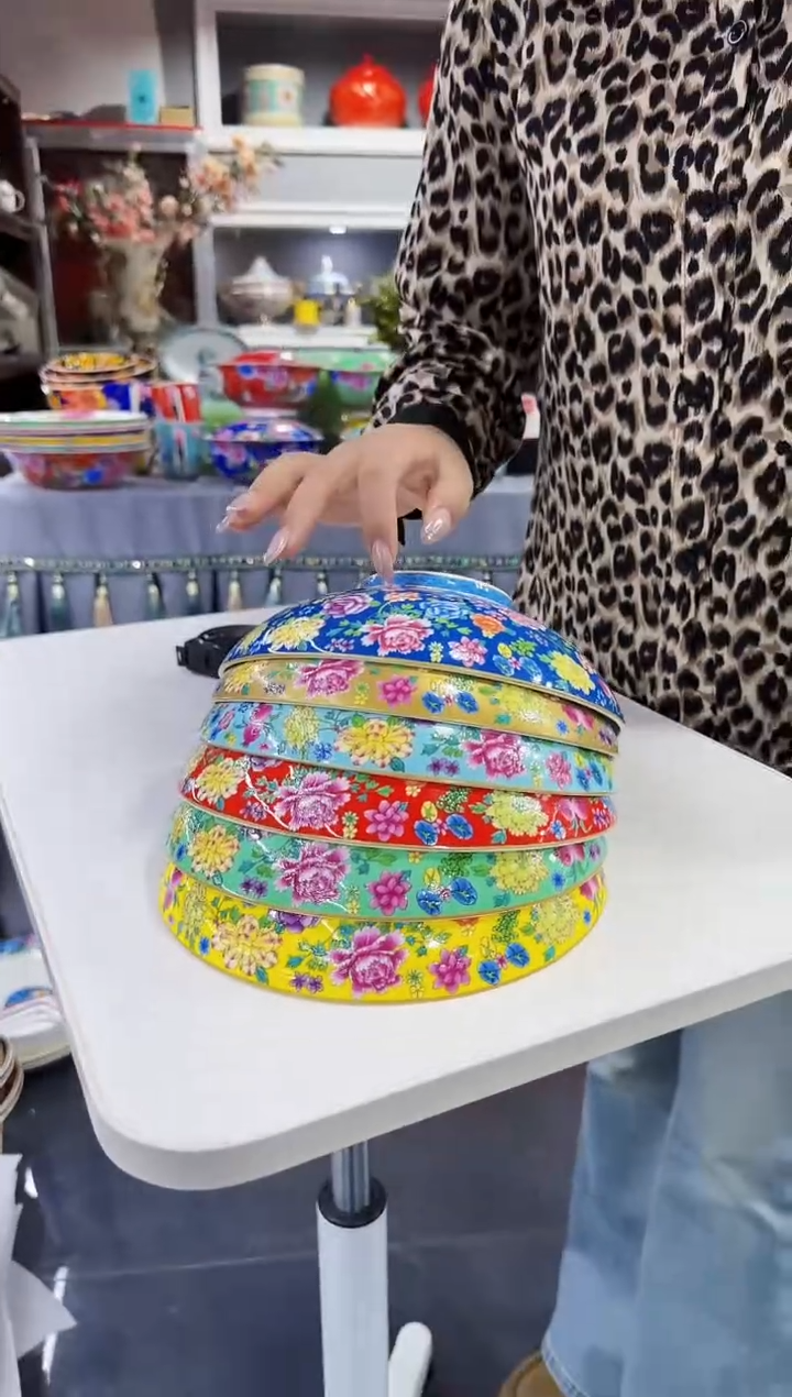 珐琅8.5英寸元宝盘6个景德镇混色