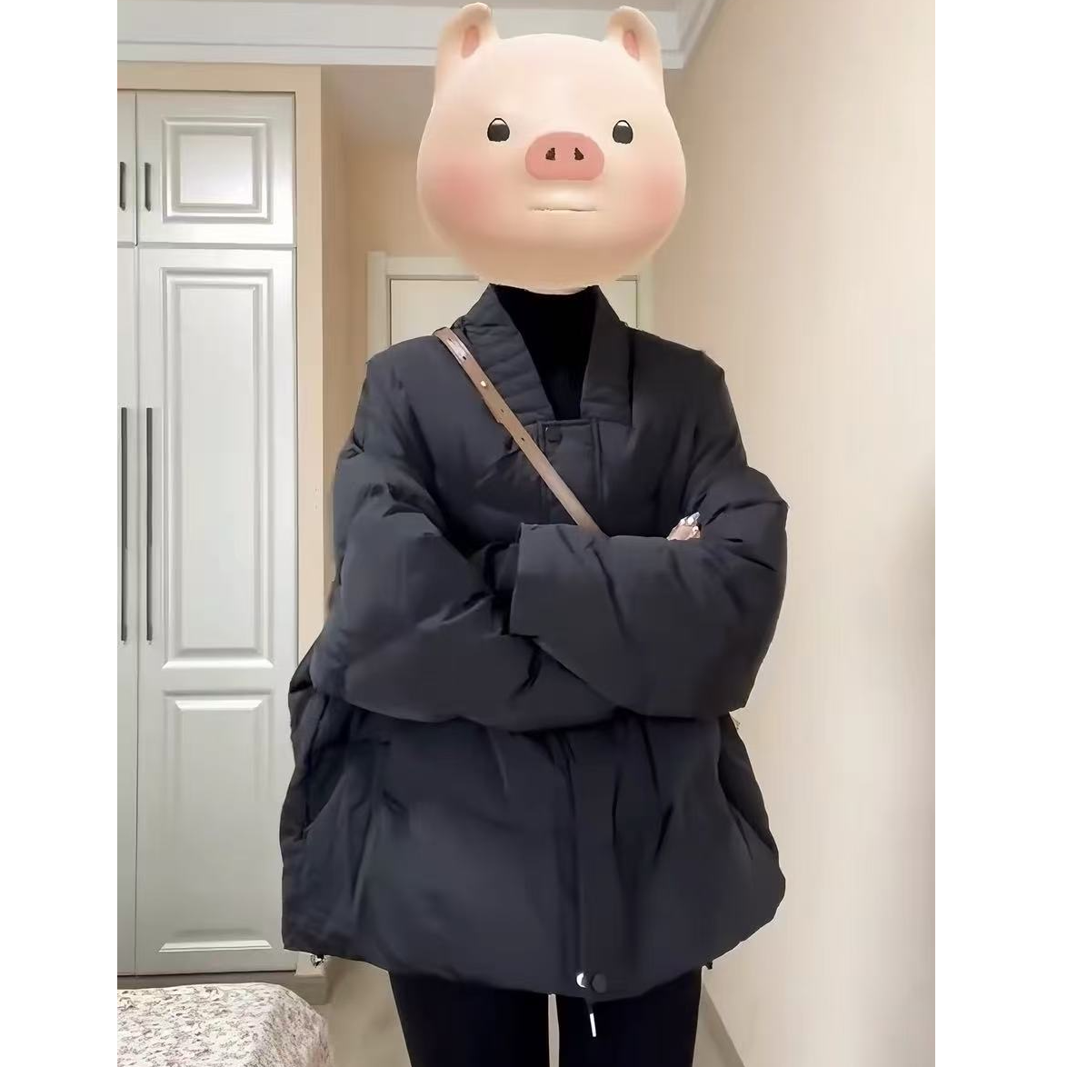 黑色保暖羽绒棉服女秋冬新款时尚洋气高级感超好看小众设计感