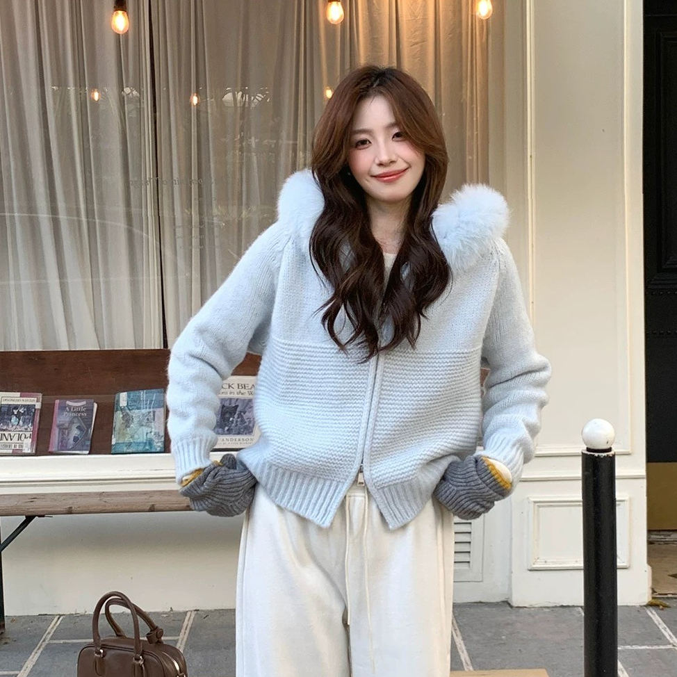 Malena Dream 连帽大毛领慵懒风针织外套 MD25010290