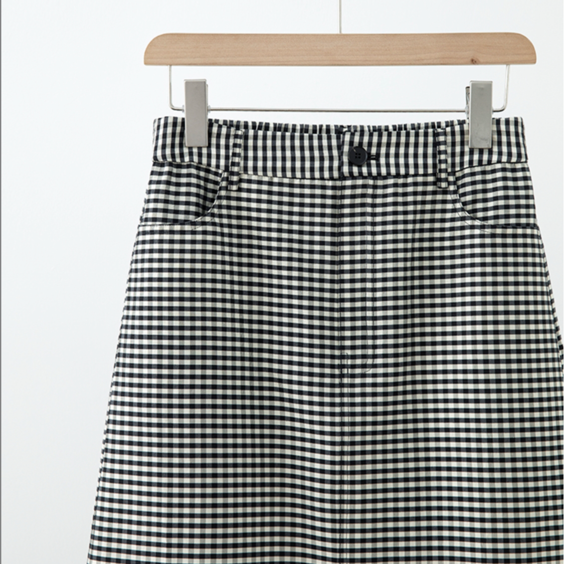黑白格丝棉直筒松紧腰春半身裙YQ3L0779
