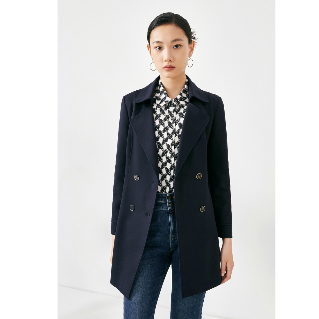 娜尔思25春商场正价气质时尚休闲收腰双排扣中长款风衣NJ00837Q7