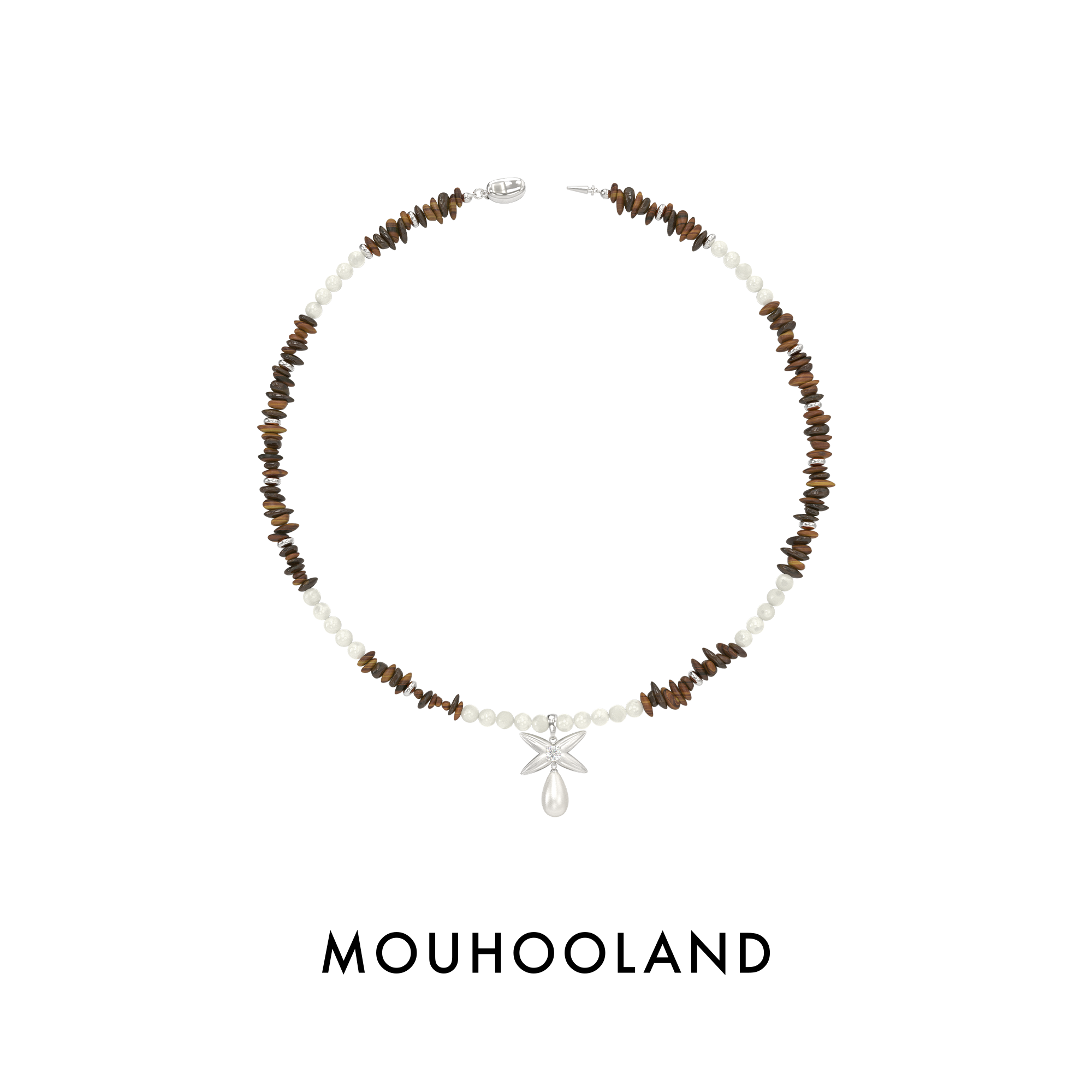 Mouhooland/暮后之地 吊坠925银锆石 四叶麦穗虎眼碎石项链