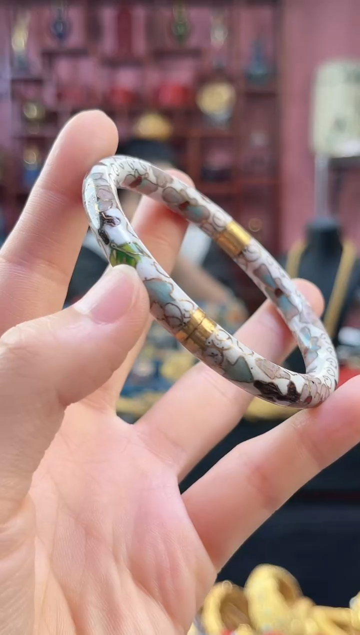 非遗 景泰蓝铜胎 手镯白色开口