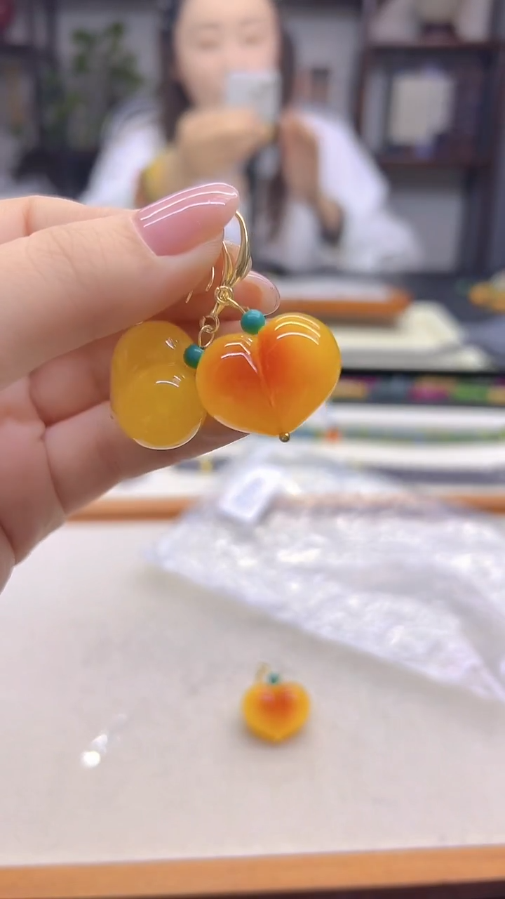 蜜蜡14K金镶嵌耳饰DIY款E904