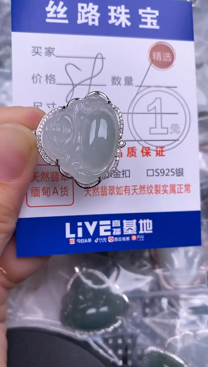 颈饰银S925镶嵌翡翠挂件