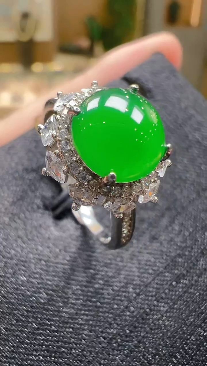 银S925镶嵌戒指翡翠天然A货翡翠多样性发一