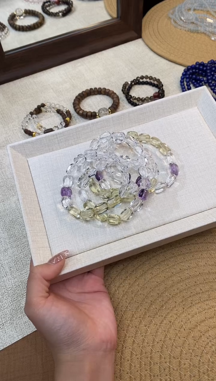 合金手链水晶《彩虹》白水晶黄晶紫晶糖豆设计手串9*14mm多样性发一