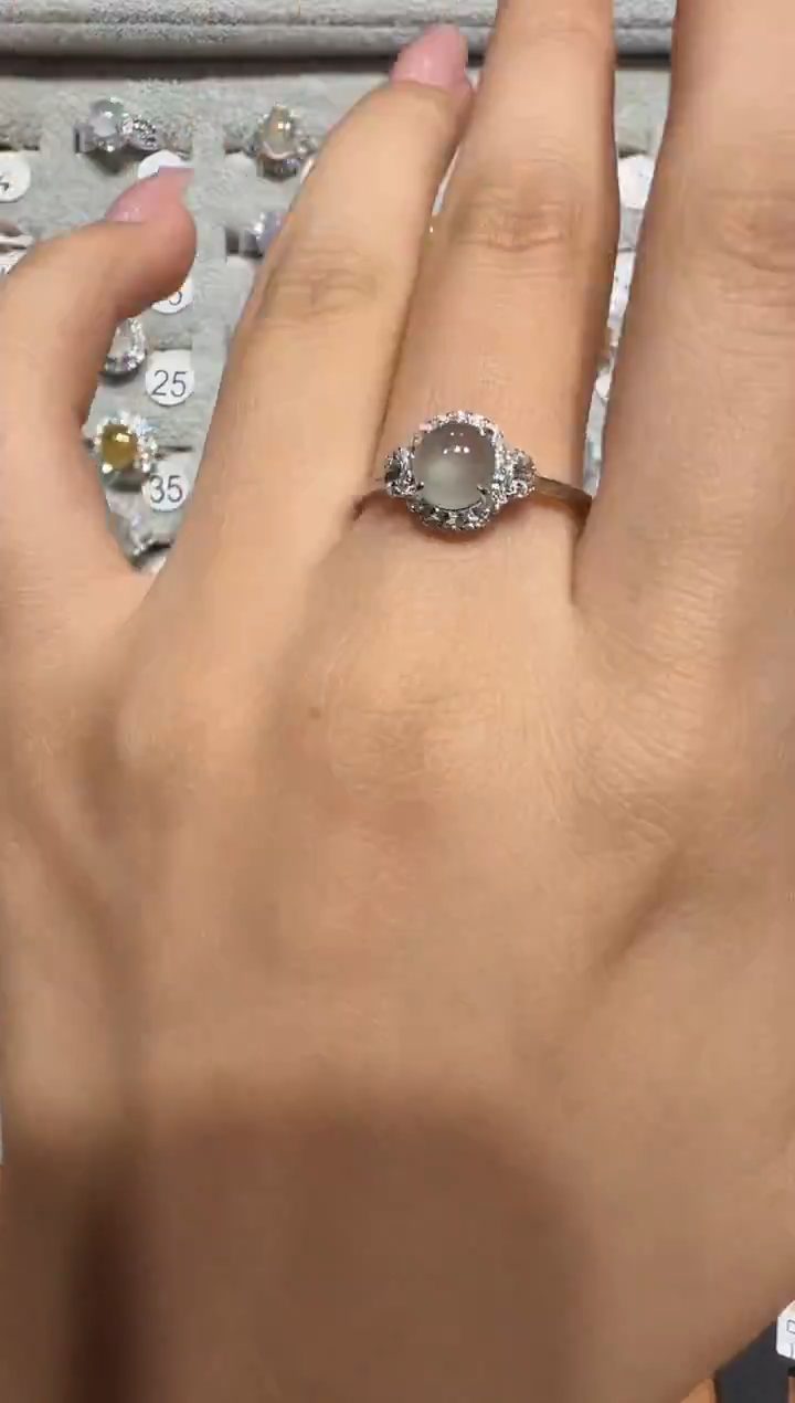 银S925镶嵌戒指翡翠925银镶翡翠戒指镶嵌69