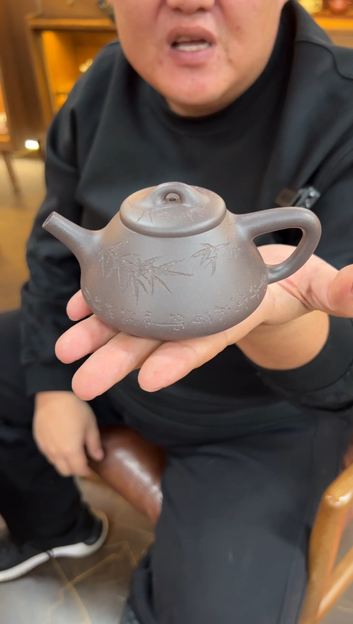 【闪购商品】紫砂茶壶【头哥手工壶】子冶石瓢天青泥刻绘