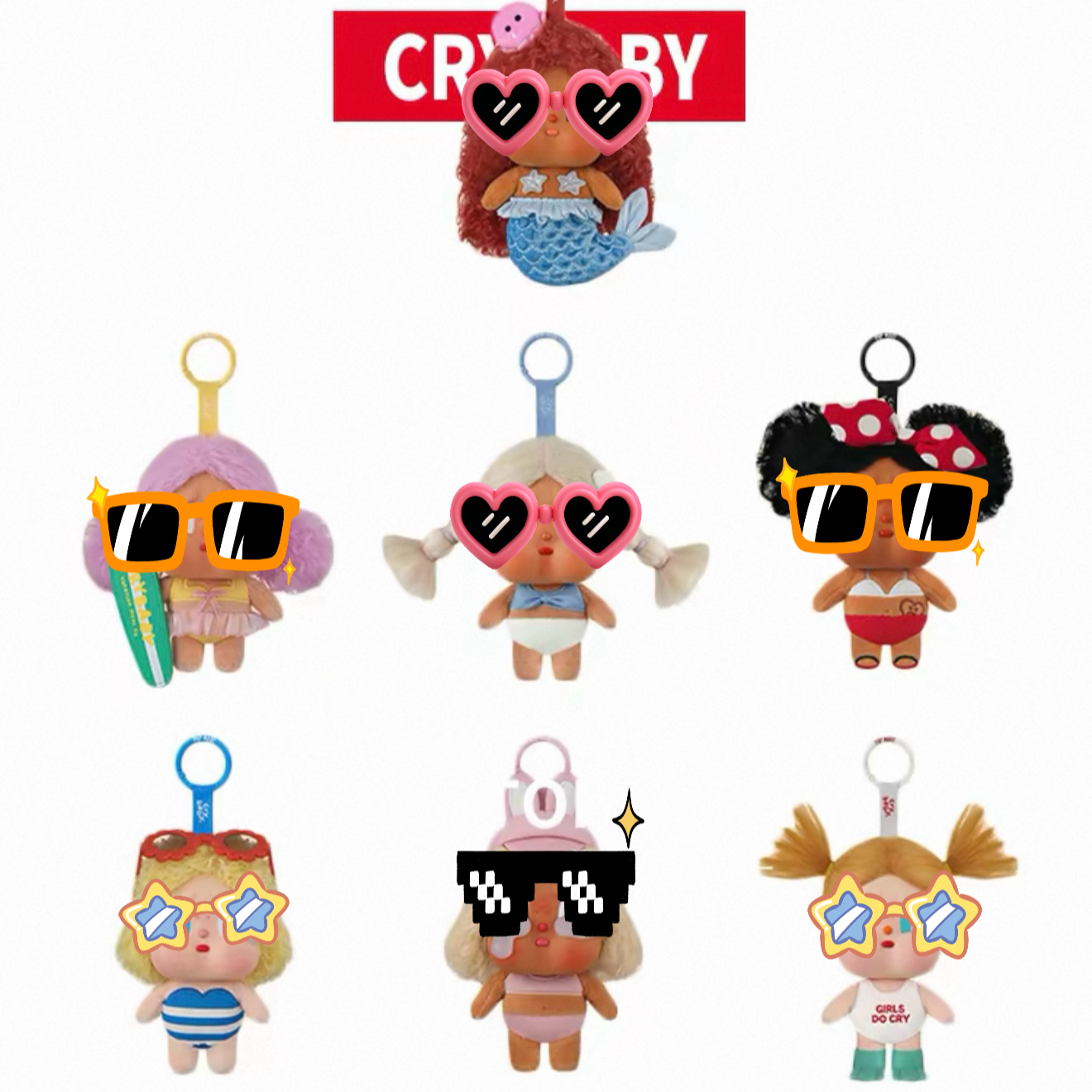 【米米代拆】哭娃新品沙滩搪胶系列毛绒挂件盲盒玩偶度假