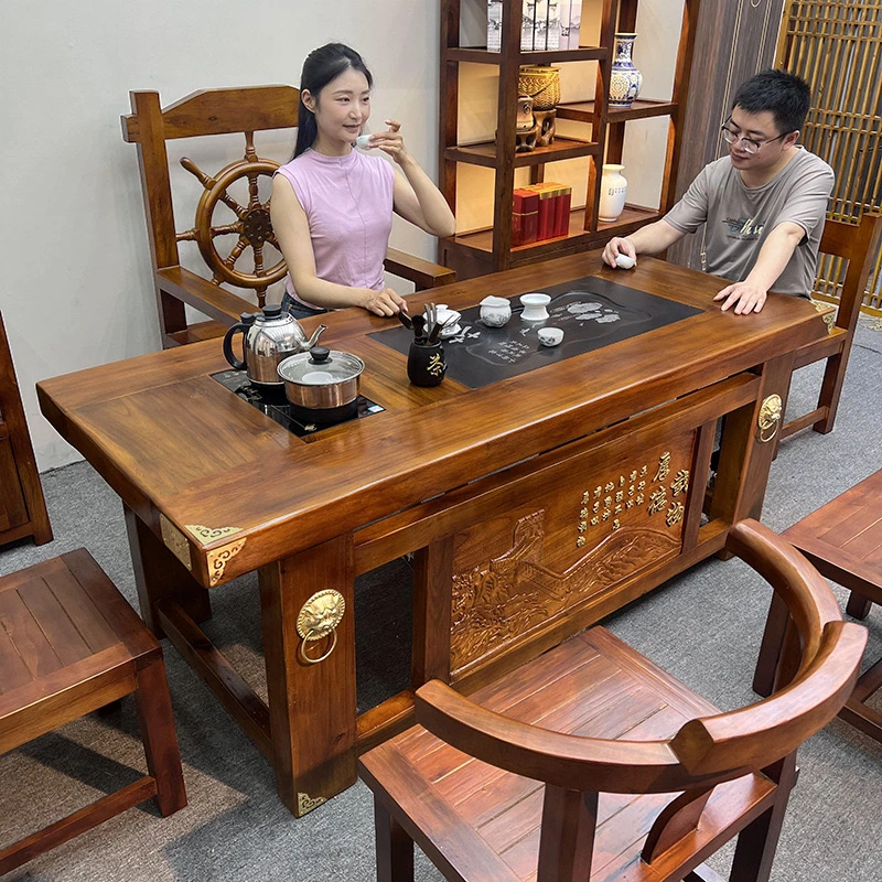 实木茶桌椅纯实木功夫茶台家用办公室喝茶泡茶茶几桌椅组合