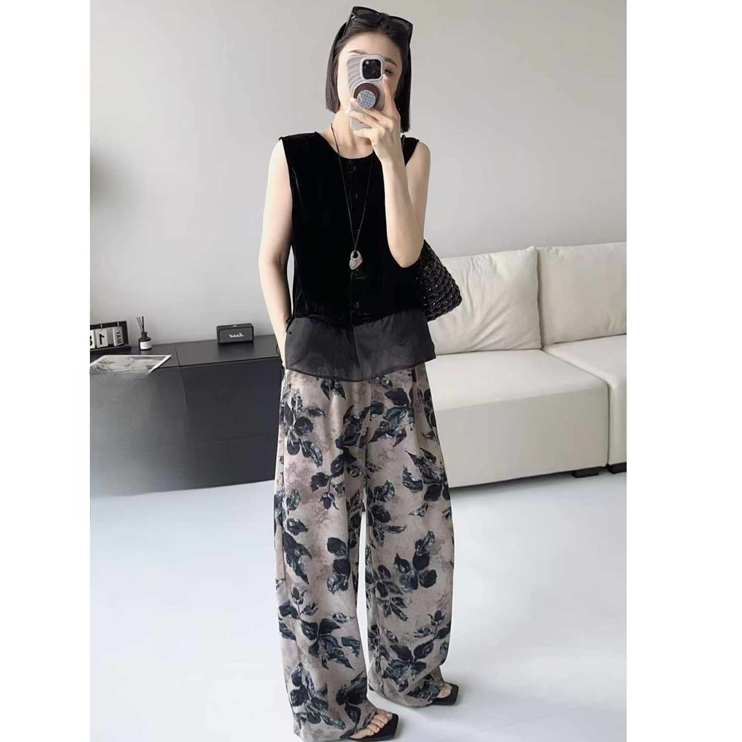 【锦衣服饰】S 8886（8886-1）2518 欧货松紧腰印花阔腿裤