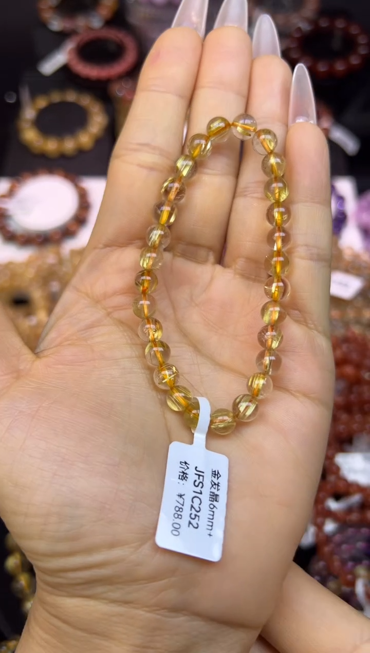 未镶嵌手串水晶金发晶6mm+