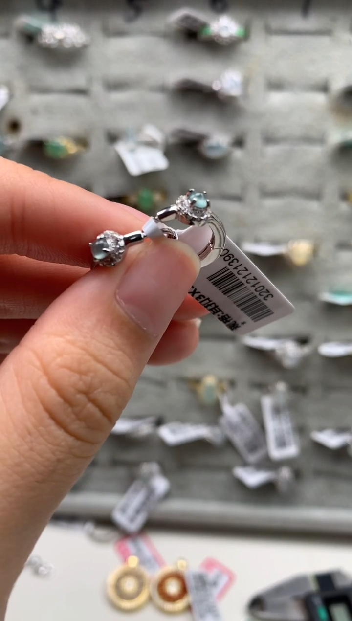 银S925镶嵌戒指翡翠耳饰5