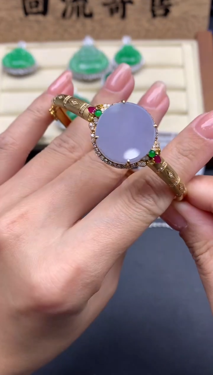 【闪购商品】翡翠手镯18K金镶嵌551-中国好珍宝