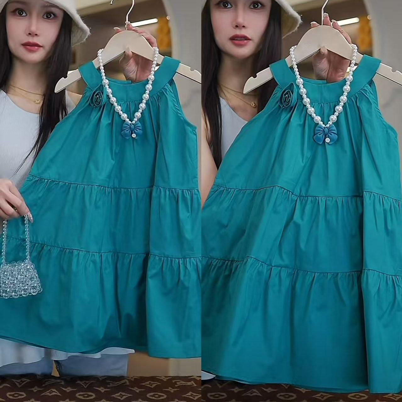 AYJ250383女童韩版夏季绿色沙滩甜美百搭连衣裙