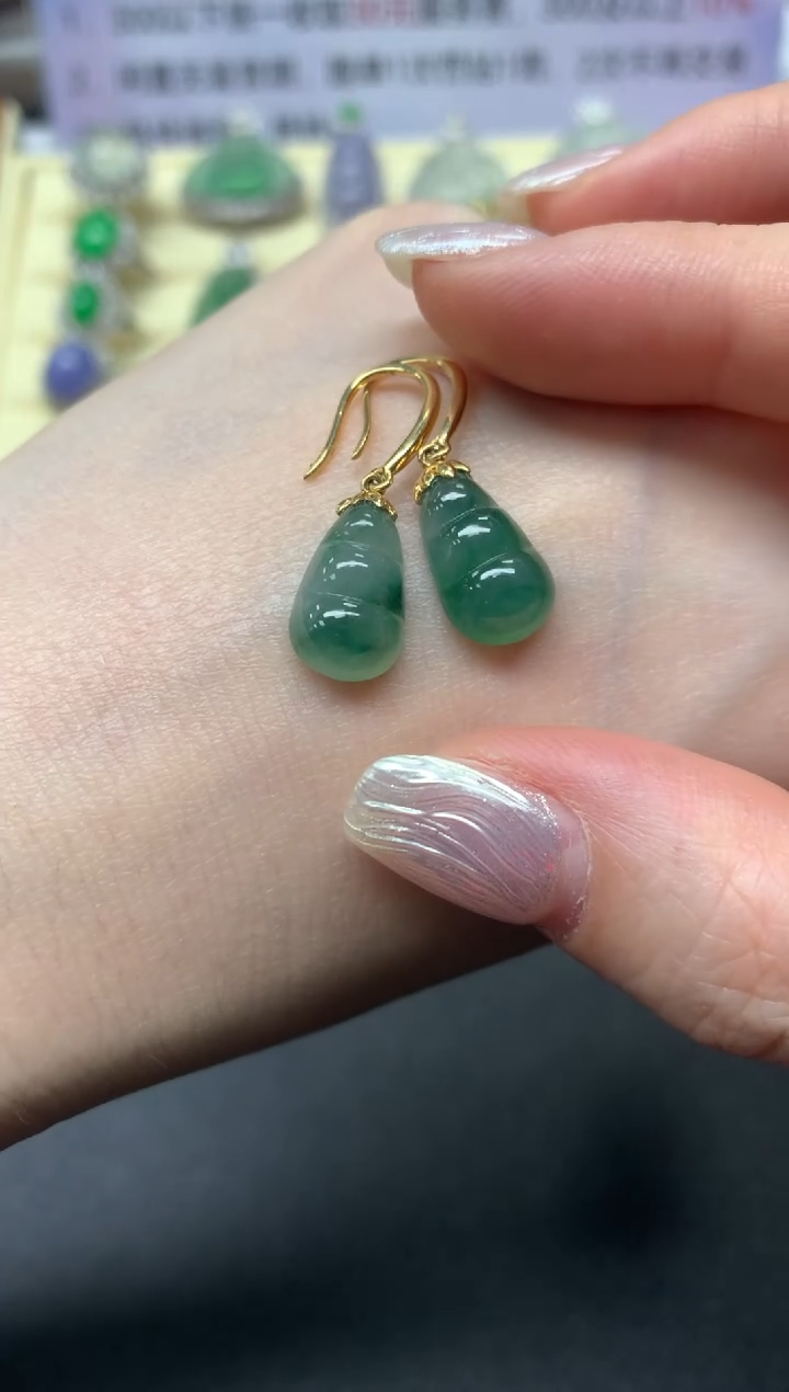 【闪购商品】翡翠耳饰18K金镶嵌耳饰|1800+180