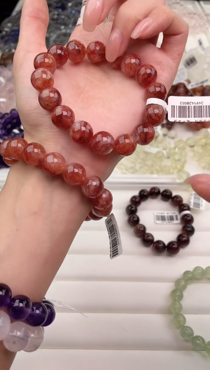 【闪购商品】水晶手链未镶嵌天然牛血红胶花12mm