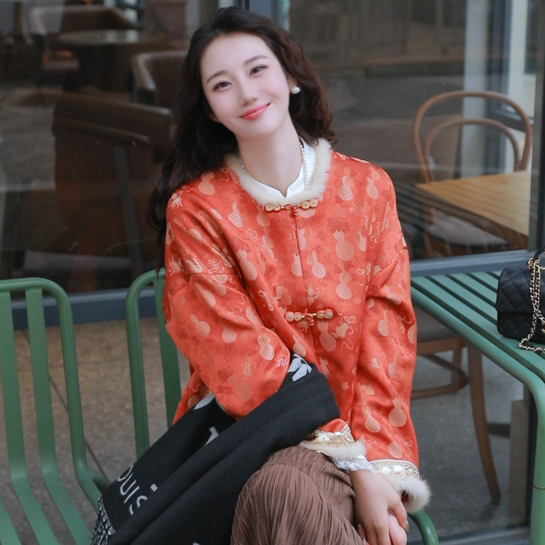 《欣欣定制》时尚冬季中式气质复古加厚加棉保暖外套6889