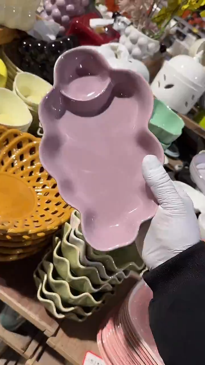 陶瓷紫色饺子盘微瑕 凑满20元包邮